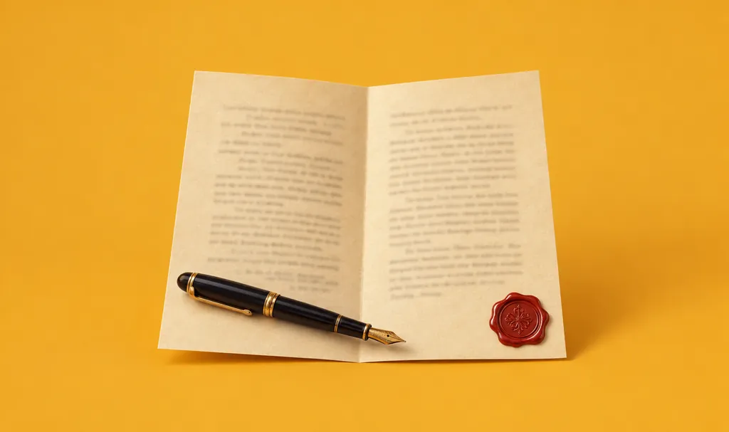 A typed contract with a fountain pen and a red wax seal, illustrating the proposal that forms part of a PI policy